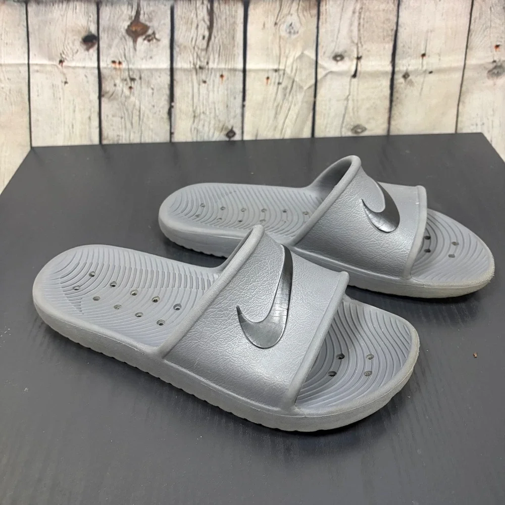 Nike Kawa Shower Slides Grey Black Swoosh Mens 9 Womens 10 832528-002 Sandal